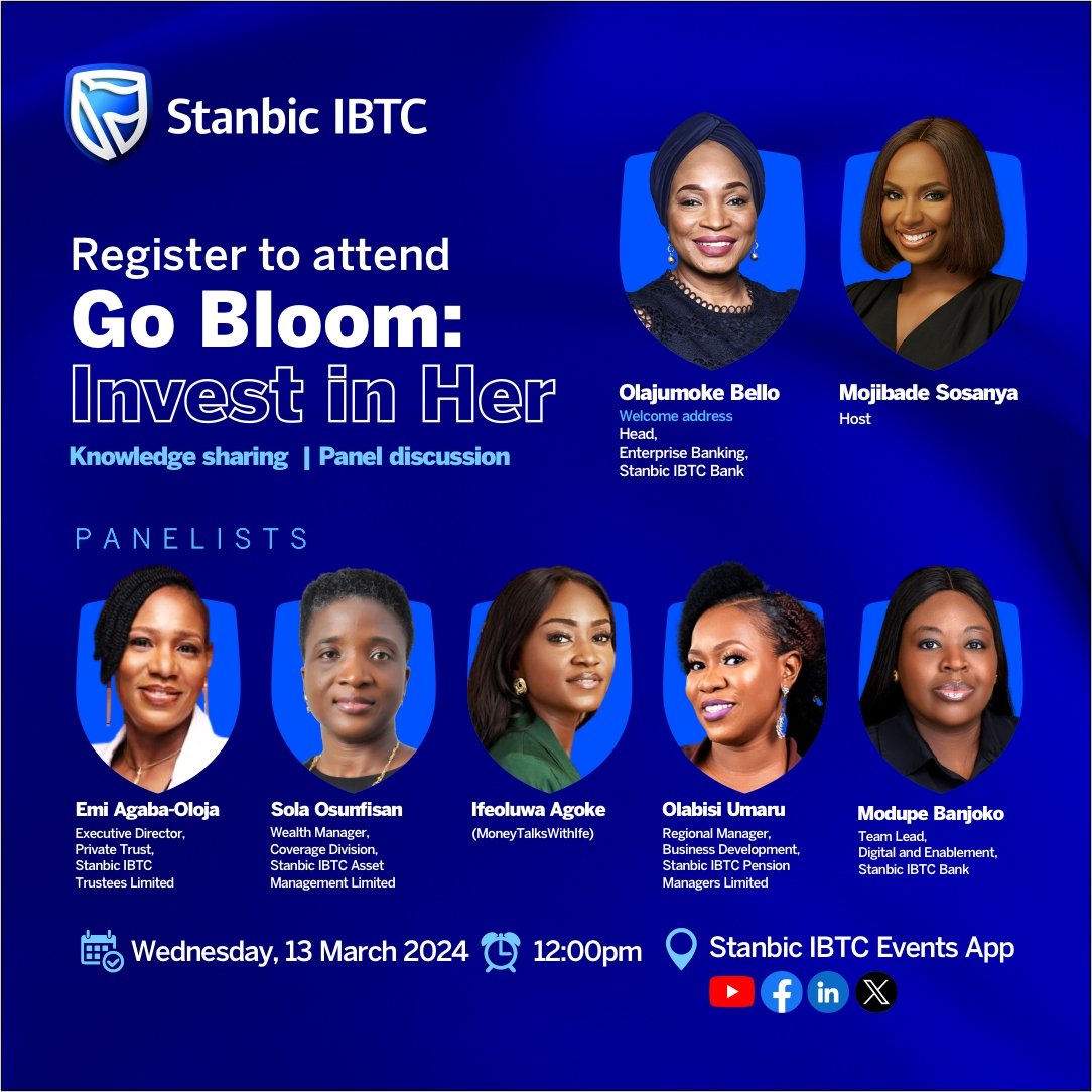 StanbicIBTC's tweet photo. Don't walk the journey of flourishing alone; let's do this together. ๐
On Wednesday, 13 March 2024 by 12pm, weโll share juicy details on how to live life to the fullest and thrive in every way.
Click https://t.co/9MxME96OwH to register now.
#GoBloom
#StanbicIBTC https://t.co/NVAMsPCgVf