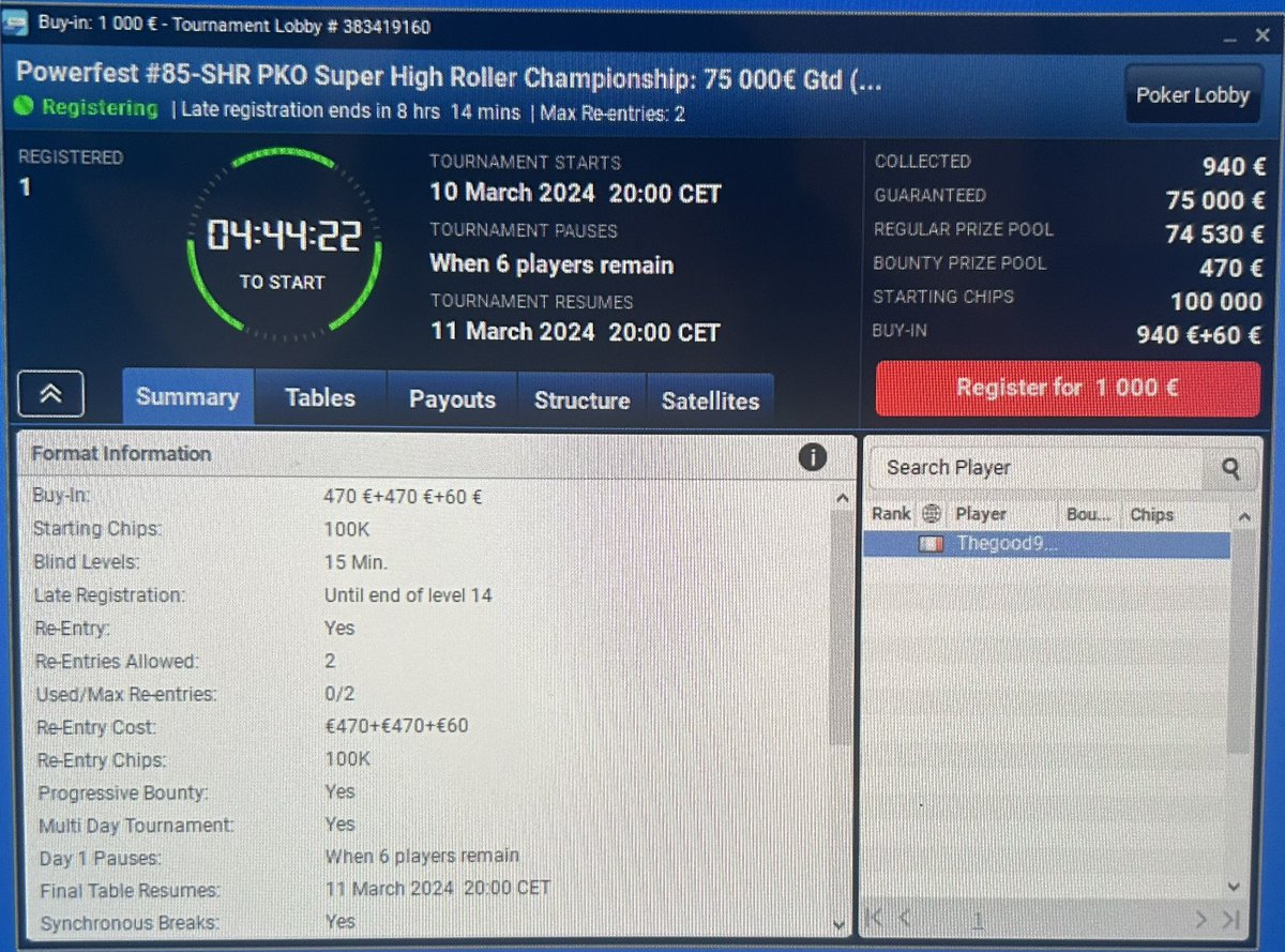 ErwannPecheux's tweet image. Retrouvez-moi ce soir à partir de 19:00 sur PMUTV la chaîne Twicth de @pmu_poker !
En fil rouge ce magnifique tournoi a 1000€ de Buy-in 😈
#powerfest