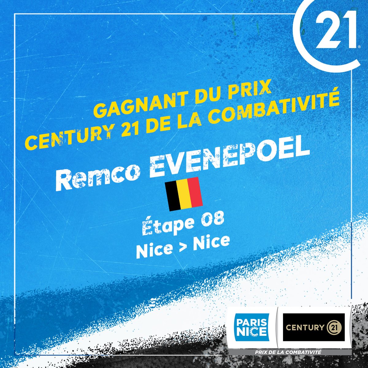🚴‍♂️𝗣𝗔𝗥𝗜𝗦 𝗡𝗜𝗖𝗘🚴‍♂️ sur cette dernière @EvenepoelRemco reçoit le Prix CENTURY 21 de la Combativité ! 𝗖𝗘𝗡𝗧𝗨𝗥𝗬 𝟮𝟭, 𝗣𝗮𝗿𝘁𝗲𝗻𝗮𝗶𝗿𝗲 𝗢𝗳𝗳𝗶𝗰𝗶𝗲𝗹 𝗱𝘂 𝗣𝗮𝗿𝗶𝘀 𝗡𝗶𝗰𝗲. @soudalquickstep #ParisNice @ParisNice