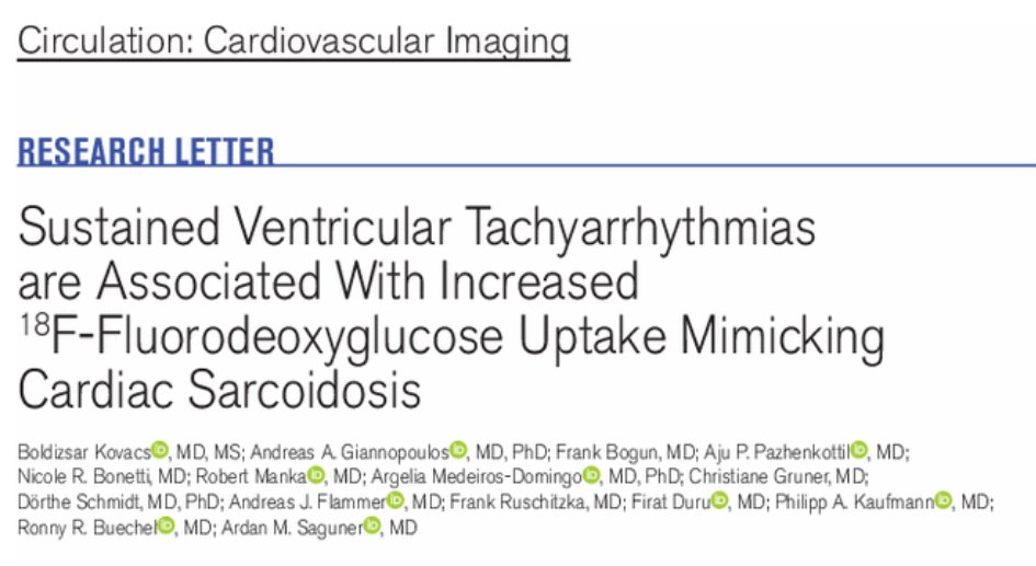 🔍Discover the groundbreaking findings from our brilliant team on FDG PET-CT in patients with sustained ventricular arrhythmias 🫀 Learn more: ahajournals.org/doi/abs/10.116… 🎖️Congrats @ASaguner @BoldiKovacsMD @andgiannopmd @Dr_Aju_P @rmanka_ @ArgeliaDomingo @buechelrr Frank Bogun,…