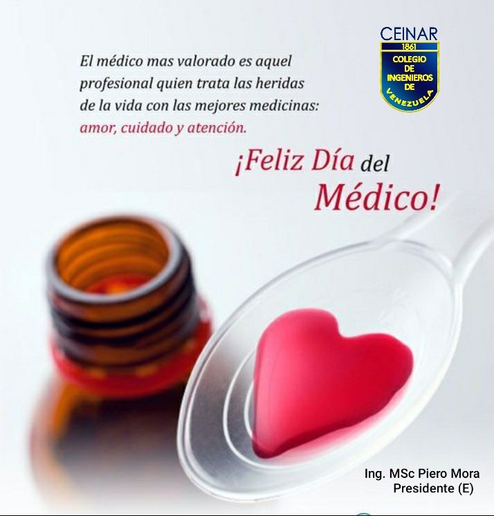 Desde el Centro de Ingenieros del Edo Aragua queremos desearles un feliz y bendecido día del médico. Un fuerte abrazo. DIOS los Bendiga en todo momento.