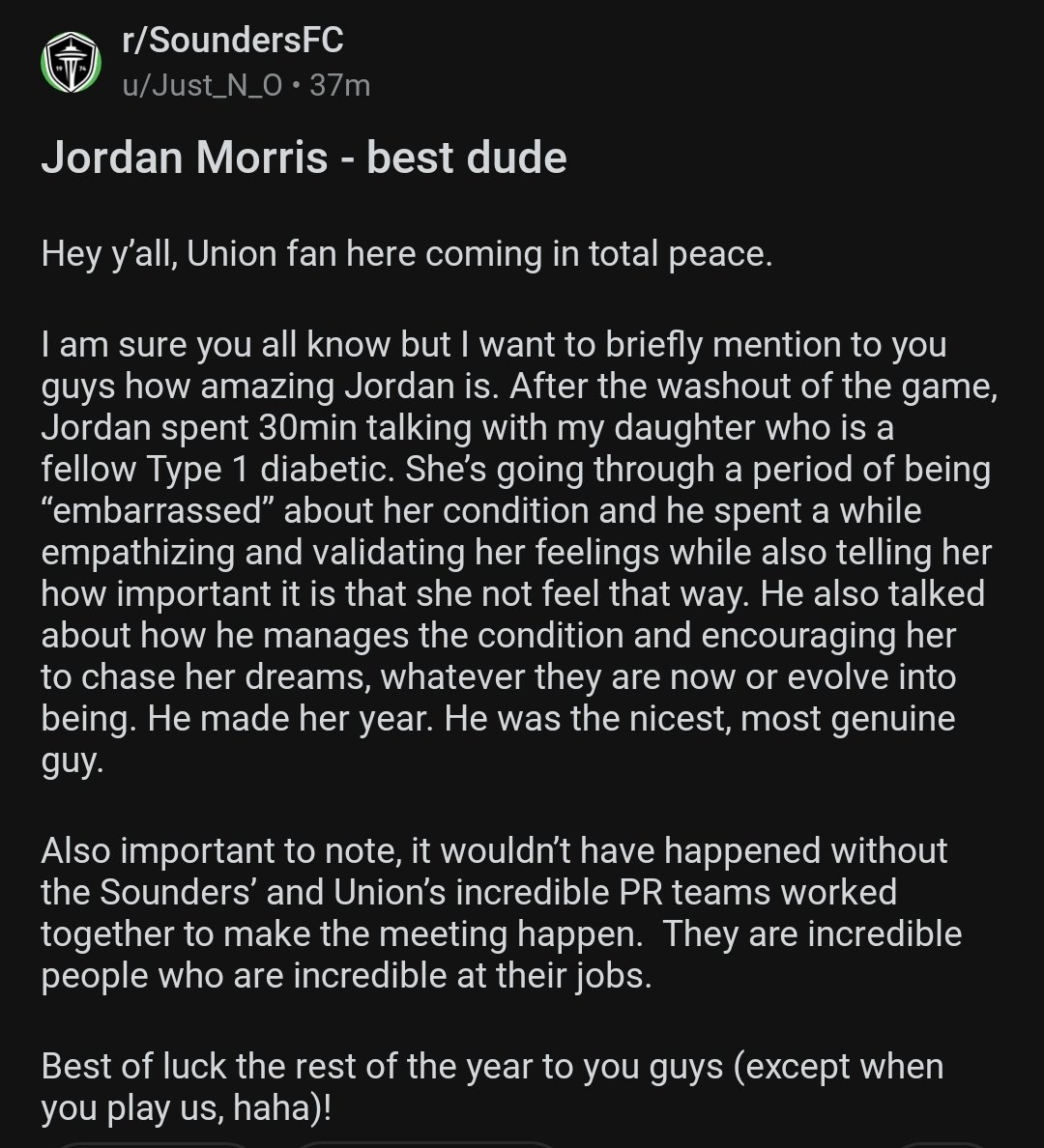 JacksonOnRadio's tweet photo. Sure, Sounders-Union was rained out last night, but there was still a huge W at Subaru Park despite the storm. Check out this post from a Philly fan on reddit.

@JmoSmooth13 is the absolute best. Well done by both clubs making this happen too. https://t.co/FOo2DHE1wD