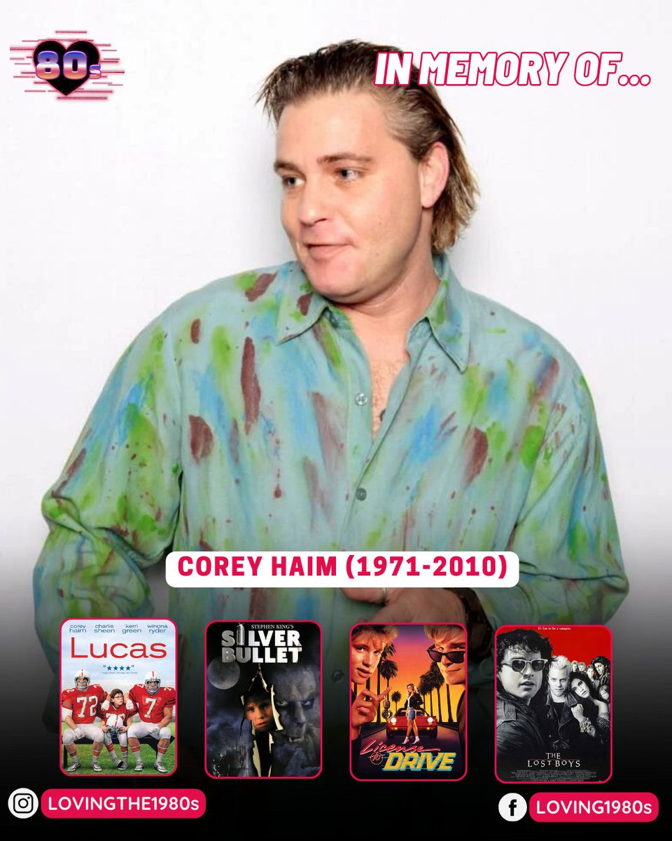 Today, we take a moment to remember the life and work of Corey Haim (1971-2010). 📷
📷 #Lovingthe80s #80sNostalgia #80sStar #CoreyHaim #Lucas #SilverBullet #TheLostBoys #LicensetoDrive