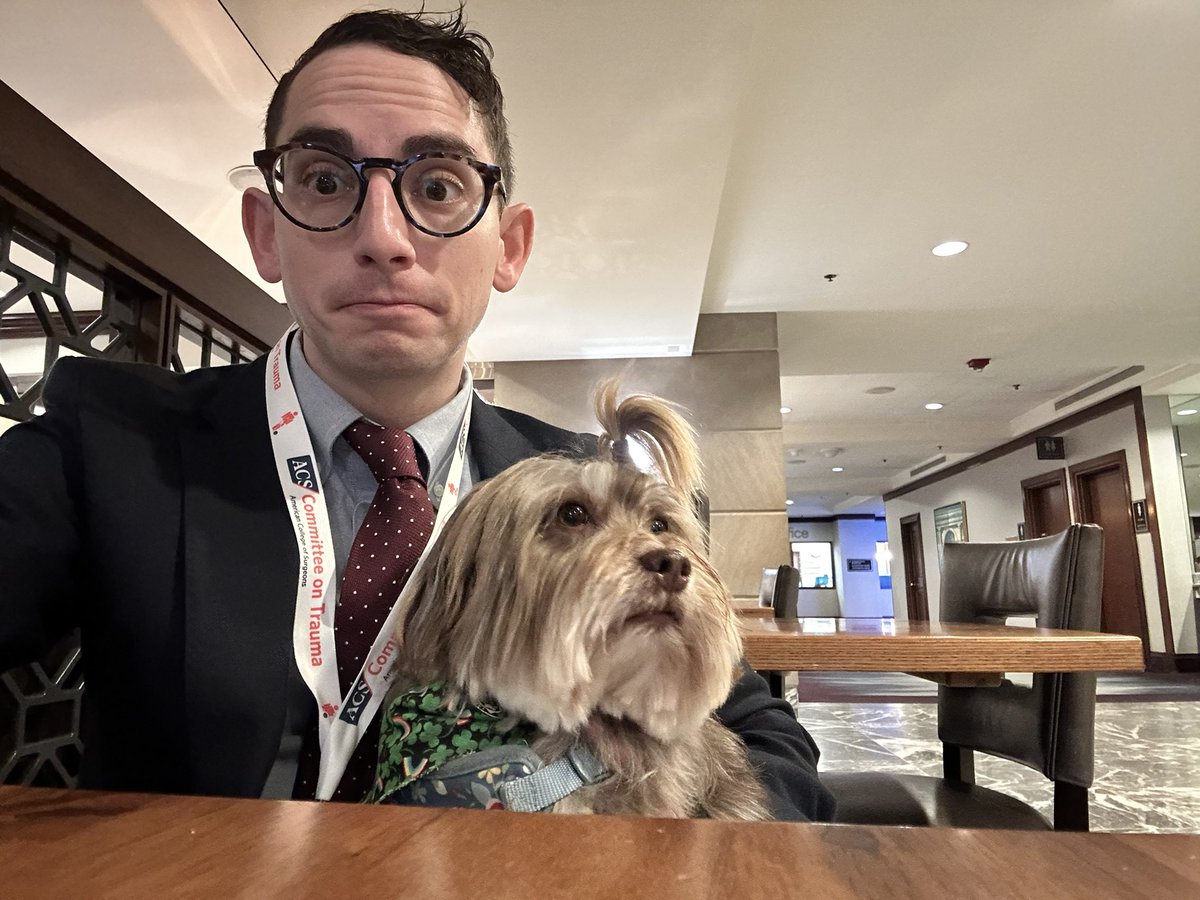 JosephLopezMD's tweet photo. Charley comes to conferences for the education and the scritches #ACSCOT24 #traumadog https://t.co/LHorYnzqpw