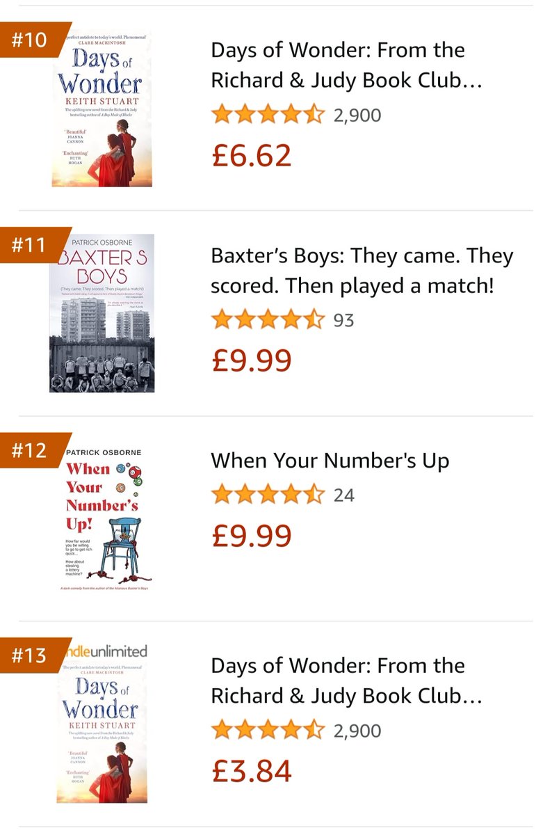 Stuck between Richard & Judy is not a thing I thought I'd ever hear myself say! My novels are currently sitting at numbers #11 & #12 in the Amazon charts nestled between books picked by Richard & Judy. Not bad for a kid from Dublin's north inner-city 😁☘️ amazon.co.uk/When-Your-Numb…