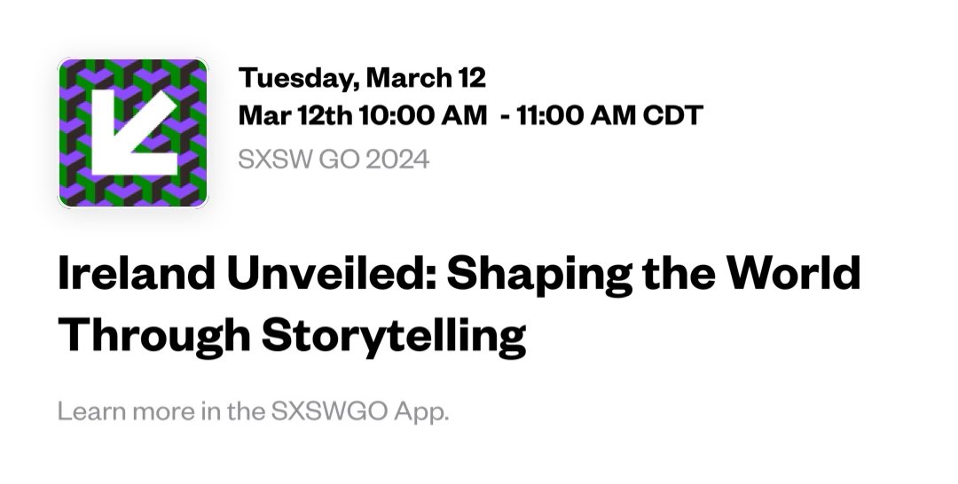 Looking forward to speaking on Ireland Unveiled Panel on Tuesday 10am at Ireland House @sxsw @ScreenIreland @Keeper_Pictures schedule.sxsw.com/2024/events/PP…