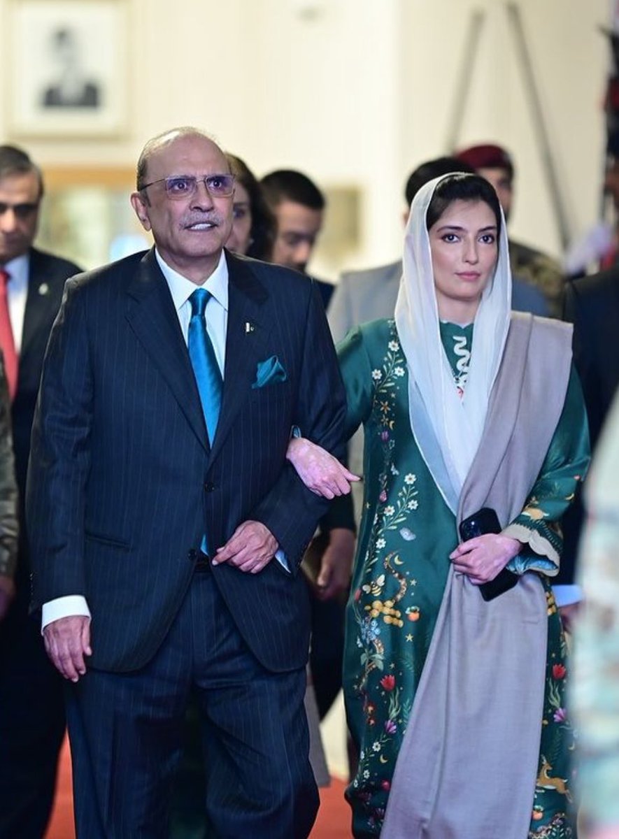 A father's pride, a daughter's support. 
An iconic moment: President Asif Ali Zardari accompanied by his daughter BB Aseefa Bhutto, mirroring Shaheed BB's grace as they enter the President's house. ❤️