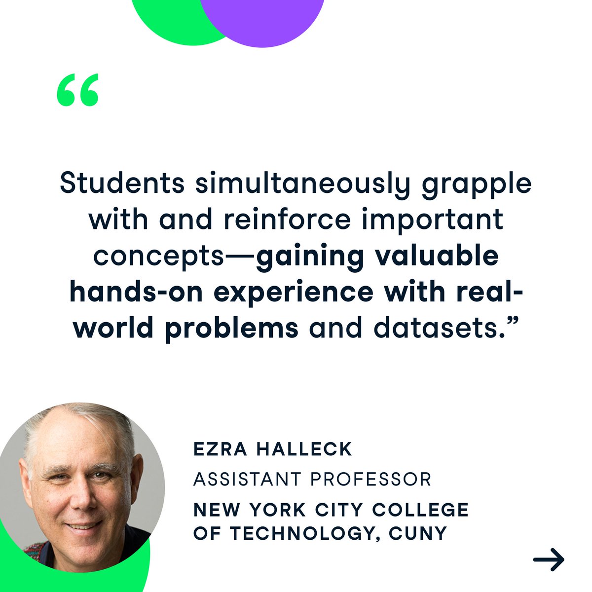 DataCamp's tweet photo. Teaching (or learning) advanced statistics or applied mathematics? DataCamp Classrooms is your new best friend. π
Swipe β‘οΈ through to uncover how Ezra Halleck, Assistant Professor at @CUNY, uses #DCClassrooms to help his students reinforce crucial topics and gain hands-on experience with real-world datasets.
DataCamp Classrooms is free for all students and teachers at degree-granting institutions. That's why we highly encourage public university and community college professors to apply. Once approved, you get unlimited access to:
π All 450+ data science and AI courses, including advanced machine learning, statistics, programming, and more.
πΌ Tailored career tracks and industry-leading certifications.
π LMS features like assignments, reporting, Workspace, and more.
Did we mention it's completely free? Apply now for free Premium access through to September! π https://t.co/GoAvUhE1WO