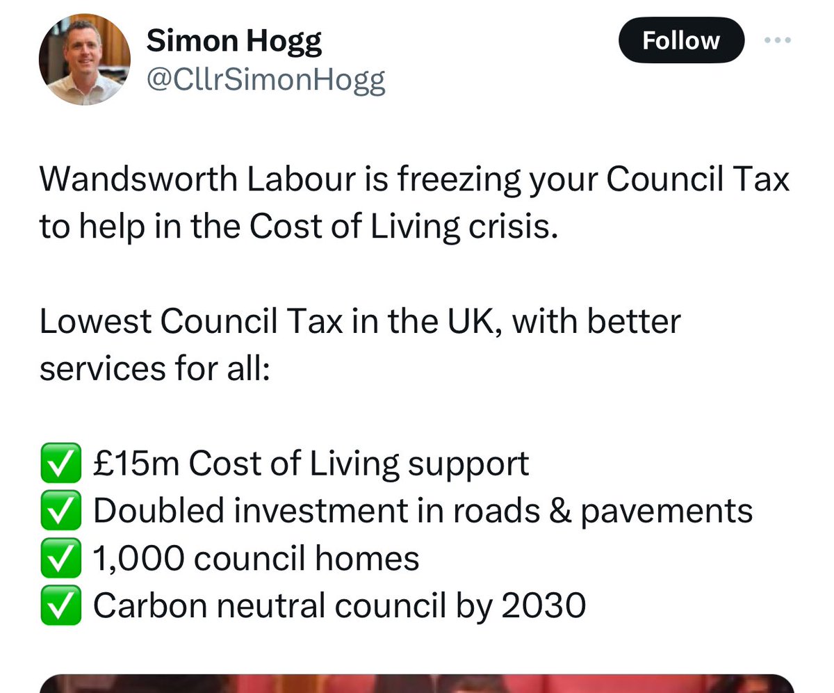 REALITY: <a href="/WandswrthLabour/">Wandsworth Labour</a> is increasing your Council Tax by 2%, again.

It’s only lowest because Westminster Labour are increasing by more.

❌ £4m from reserves v. Govt’s £10m.
❌ Fewer than 500 homes, none extra. 
❌ Real emissions barely touched.

⚠️ BORROWING £450 MILLION ⚠️