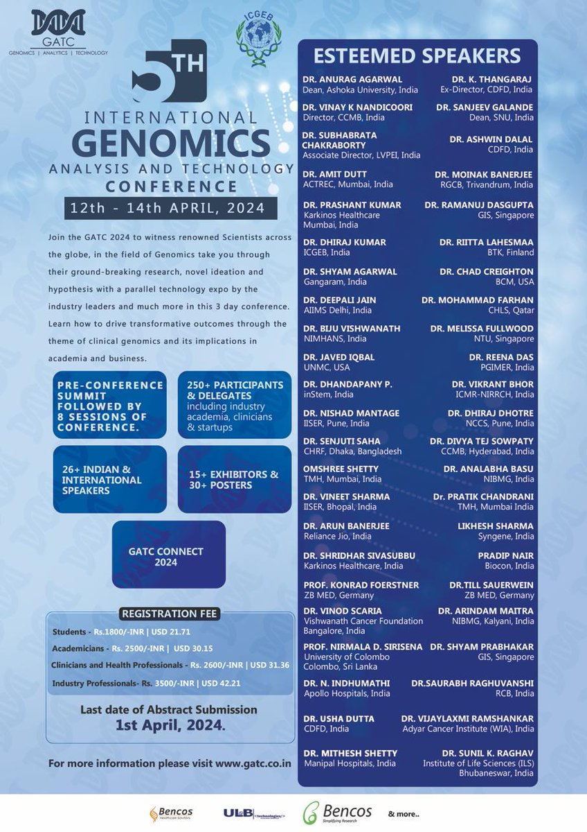 GATC_2017's tweet photo. @GATC_2017 is now a step closer to witness the biggest and grandest genomic conferences with best in class talks, thrilling reports from clinicians and excellent findings of Scientists and Industry experts in this field. 🧬

#genomics #conference #clinical #PrecisionMedicine https://t.co/q9j1WOgXza