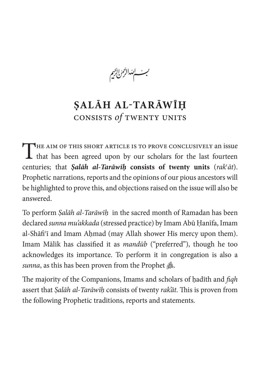 Hafiz_Ather's tweet photo. A short, three-page paper explaining how salāh al-tarāwīh is twenty rak'ats. 
Please read &amp; share, Jazakallah https://t.co/g4OwpgYAFq