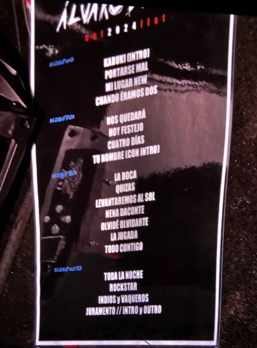 BreezyMalik's tweet photo. Setlist Álvaro de Luna Uno Tour
(llevaba semanas buscando las canciones y nadie lo colgaba así q lo dejo por aquí por si ayuda para próximos conciertos)🫶🏼
#alvarodelunasetlist #setlistalvarodeluna #alvarodelunagijon
#alvarodeluna
#alvarodelunacanciones #alvarodelunatour #unotour https://t.co/QEvufFYToM