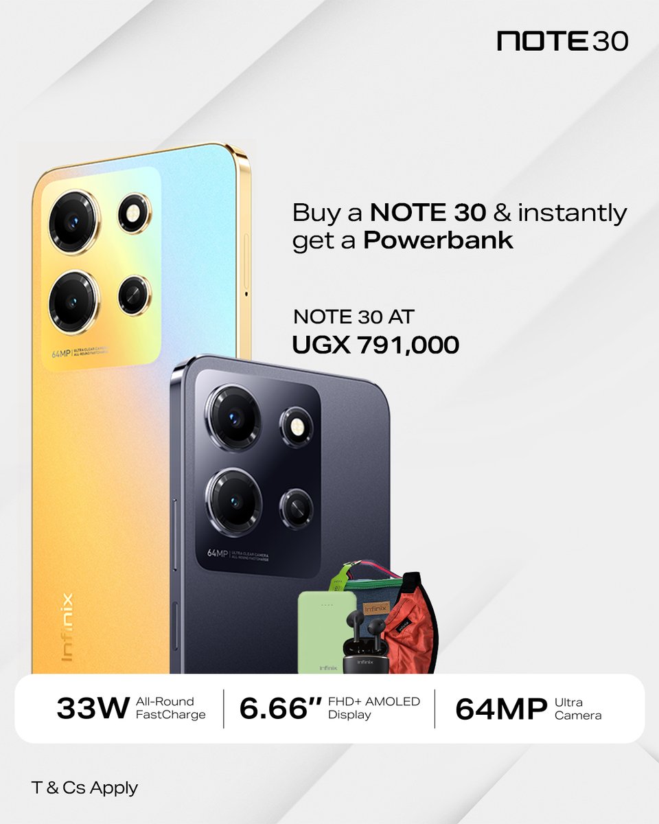 infinixuganda's tweet photo. PROMOTION!! Buy the Infinix #NOTE30 at 791K and instantly get a power bank.
Don't miss out on this limited-time offer. π° #InfinixDeals https://t.co/RaK250WY2Y