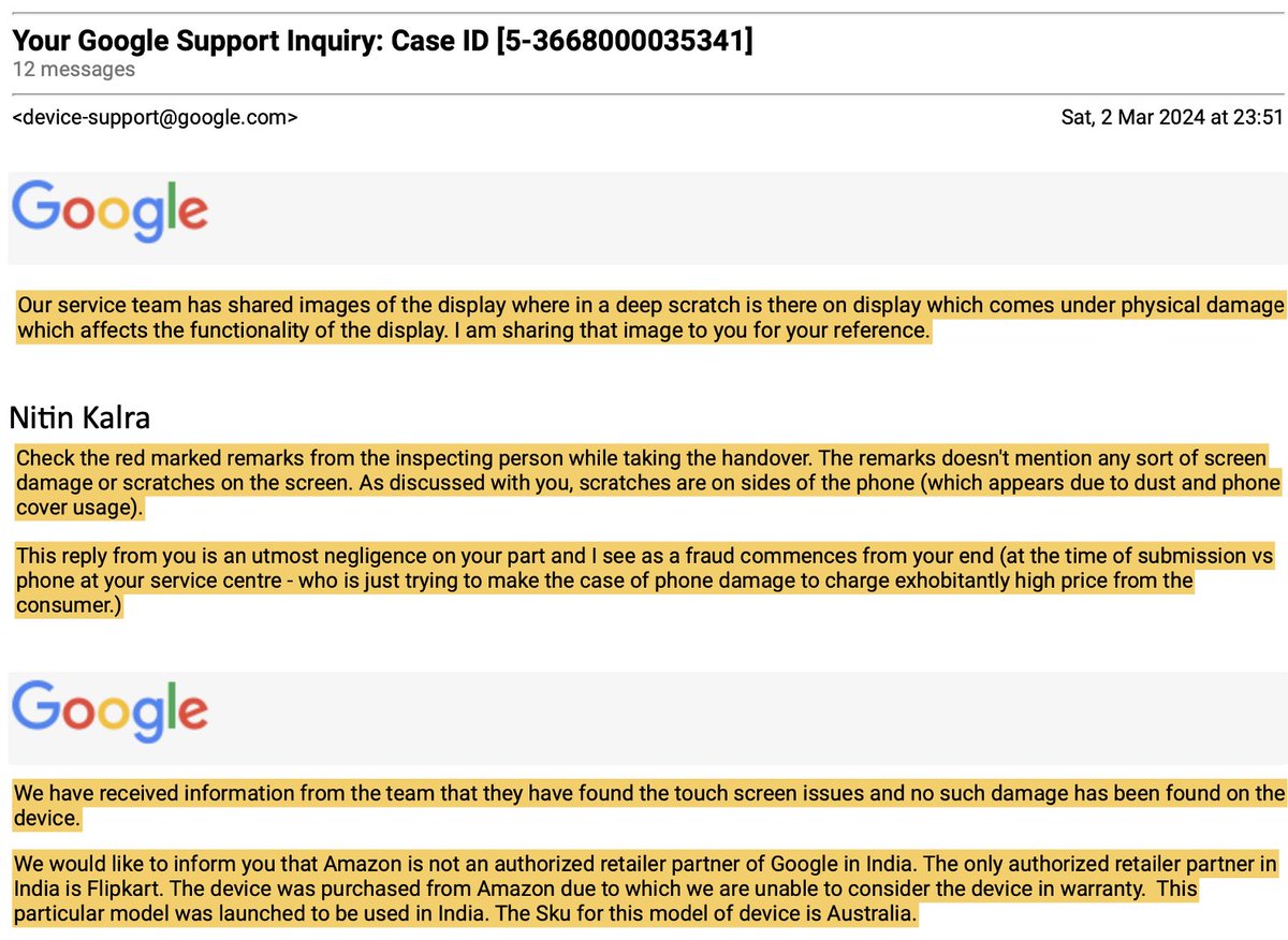 nittstalk's tweet photo. @PiyushGoyal @sundarpichai @imsaurabhrajpal @GoogleTrends @madebygoogle @GoogleIndia @kenghe @consaff Below screenshots of the inconsistent stances from Google Team.. sheer negligence and mishandling at Google end. how can a consumer trust these brands. Making different cases and trying to charge addon money from customers.. https://t.co/rujAwi2w9V