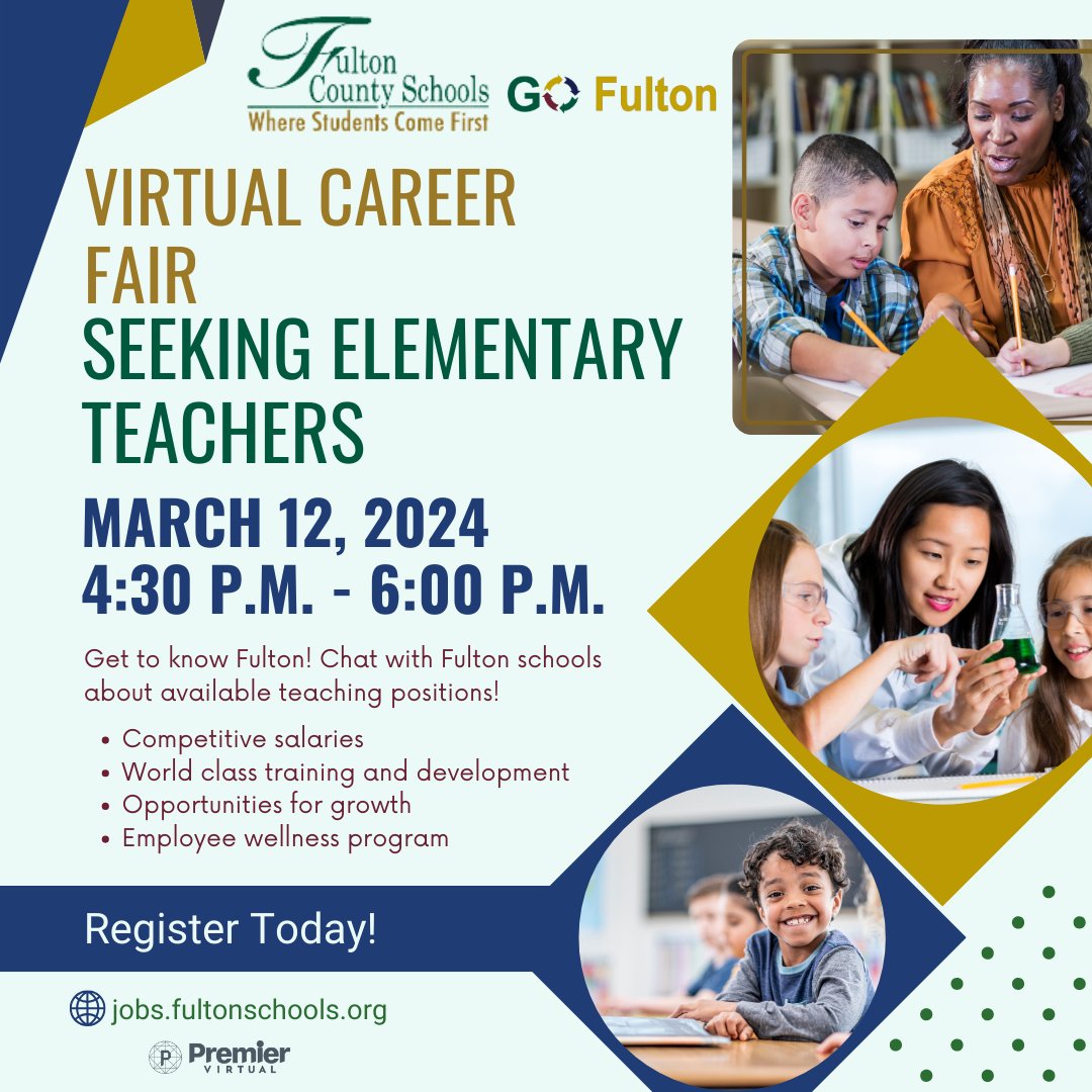 📢It's not too late to register & join the virtual event! #HiringTeachers #ThriveInFulton
📆Register today: ow.ly/hPYA50QBhCy