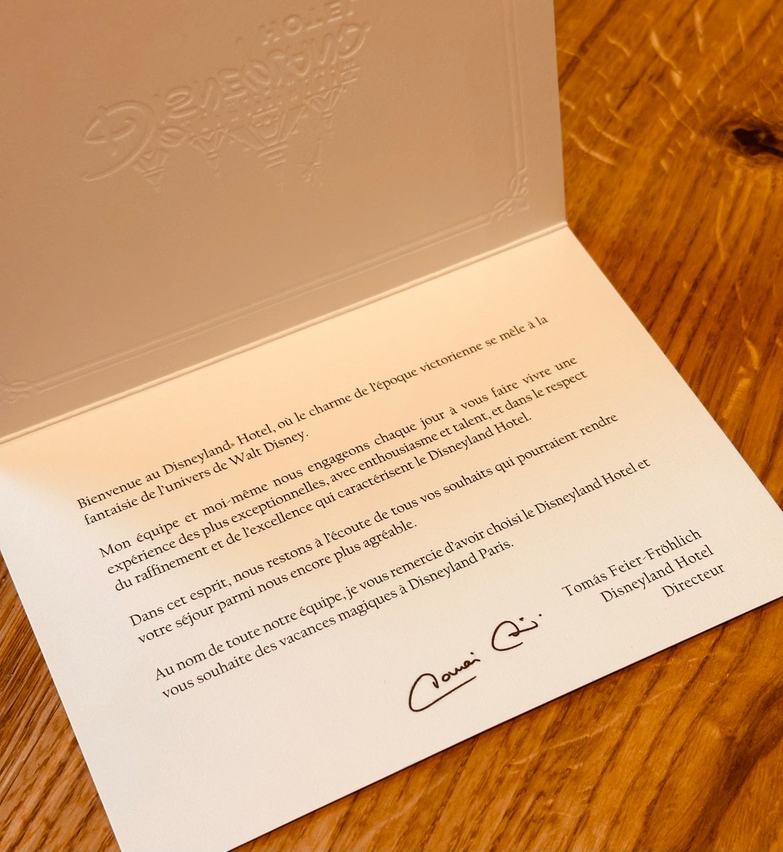 This used to be the welcome letter guest received in the Disneyland Hotel in the time prior to Covid.