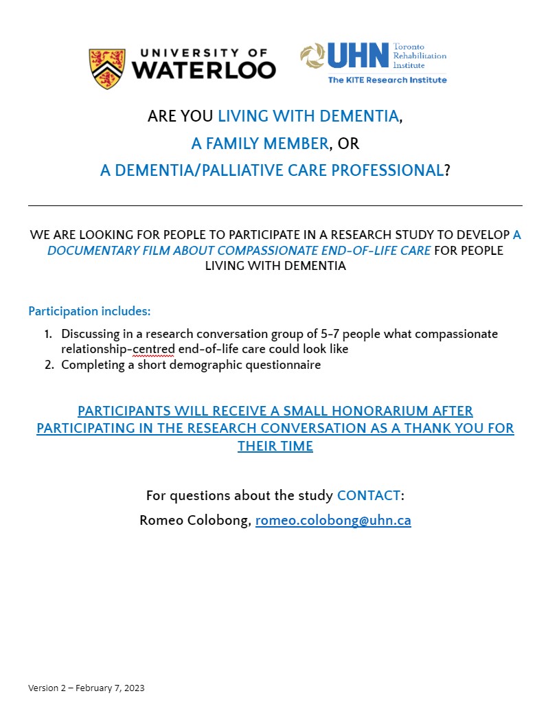 Are you living w #dementia, a family member, or #dementiacare and/or #palliativecare professional? Participate in our research conversations on #endoflifecare. More details including contact info here: