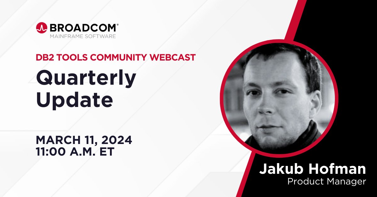 Join the Broadcom Db2 Tools team for our next community update webcast on March 11, 2024 at 11 a.m. ET. We'll cover what the team has been working on across our Db2 Administration, Performance, and Utilities suites.  bit.ly/49MRzjc