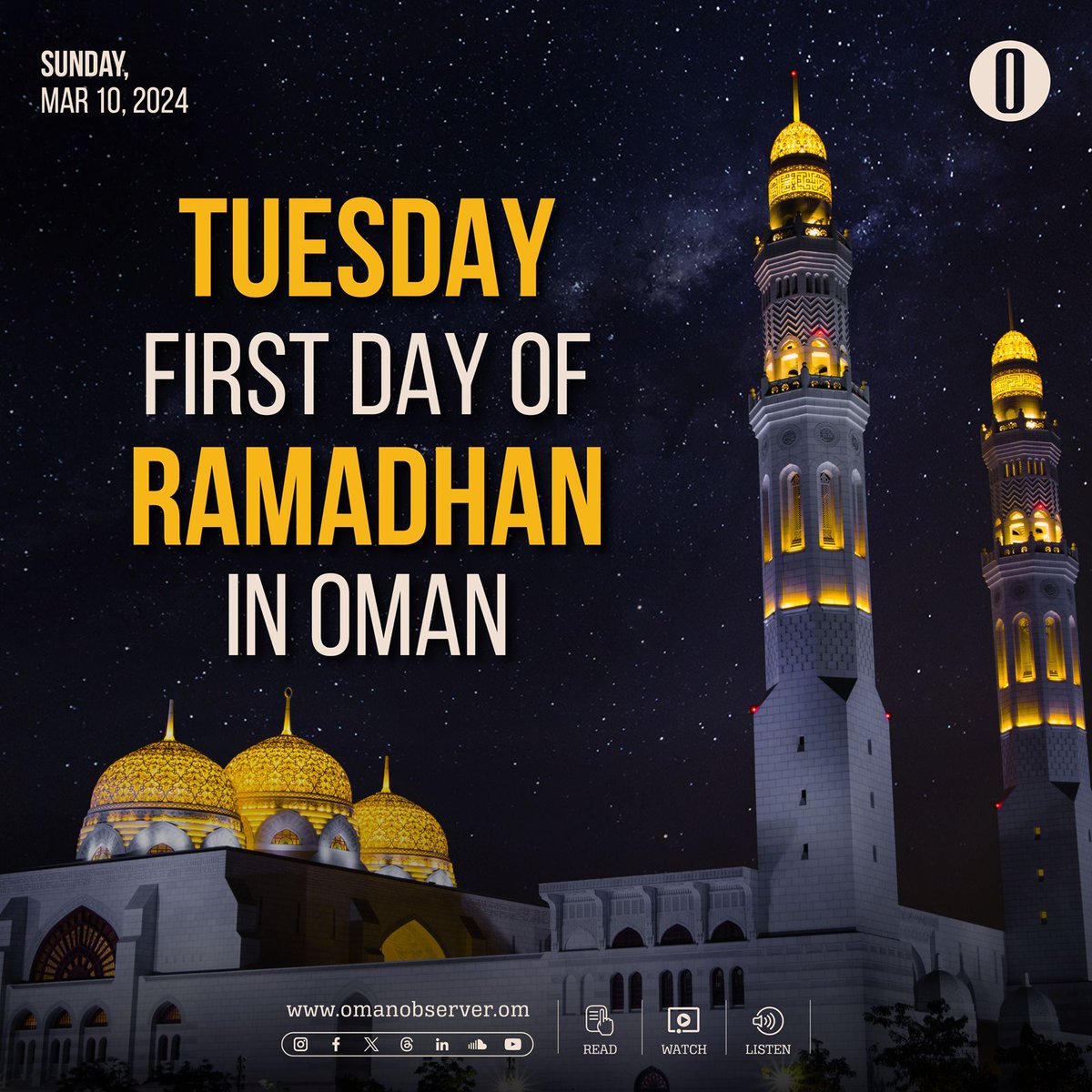 First day of Ramadhan in Oman on Tuesday