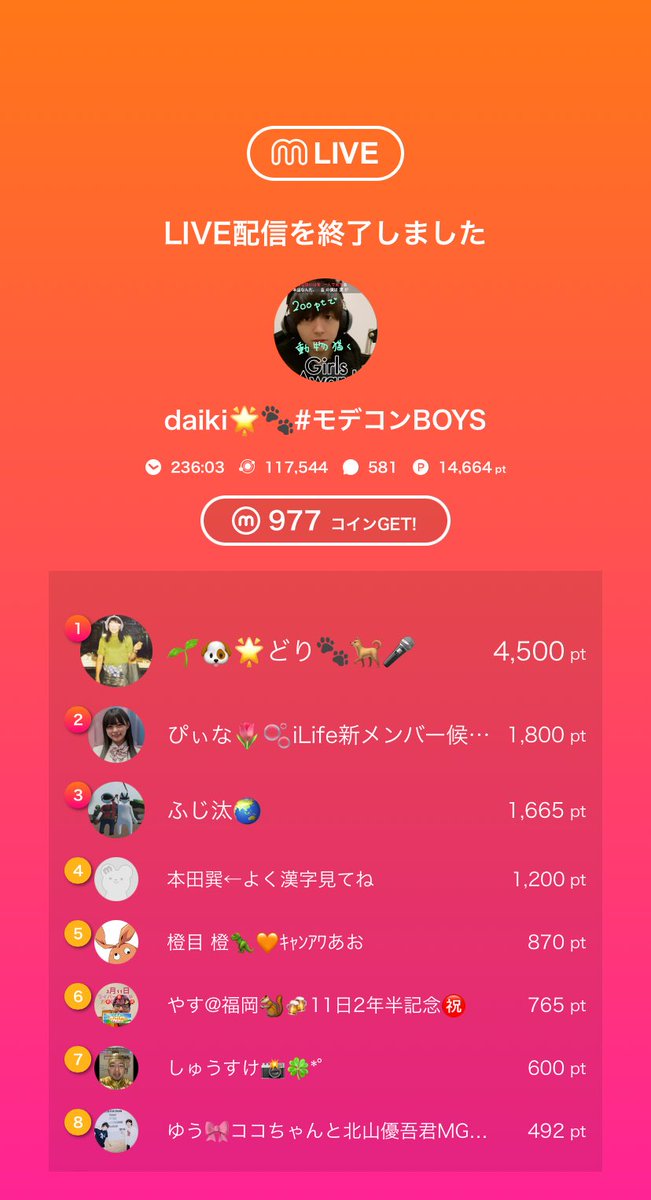 🎥:daiki🌟🐾#モデコンBOYSのライブ配信
ほんとにほんとにありがとう
mixch.tv/u/17235510
