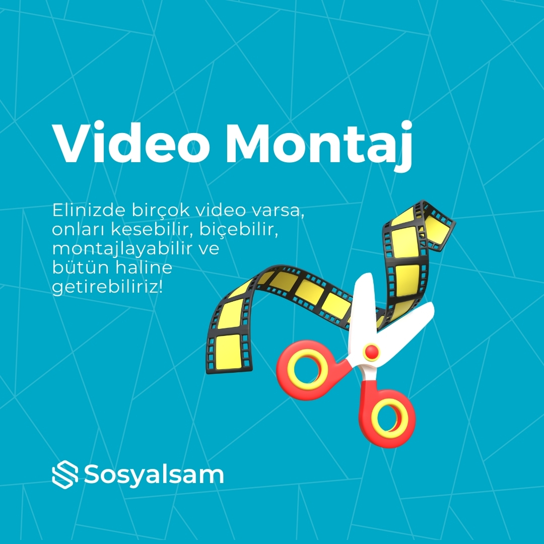 Video Montaj
Elinizde birçok video varsa, onları kesebilir,
biçebilir, montajlayabilir ve bütün haline getirebiliriz!

#sosyalsam #videomontaj #videobirleştirme #videoklipçalışması