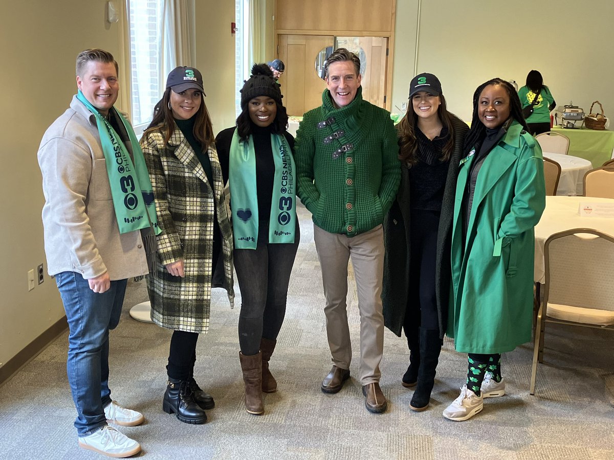 JimDonovanNews's tweet photo. The @CBSPhiladelphia team is ready to go. The Philadelphia Saint Patrickโs Day can be seen on Philly57 beginning at noon today. https://t.co/BH2ECpi5ya