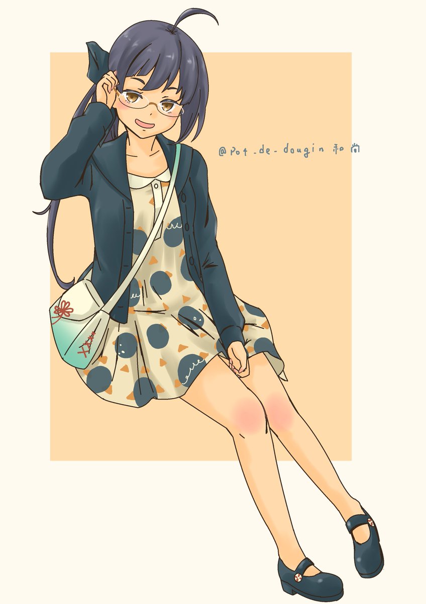 fujinami (kancolle) 1girl solo dress ahoge long hair glasses jacket  illustration images