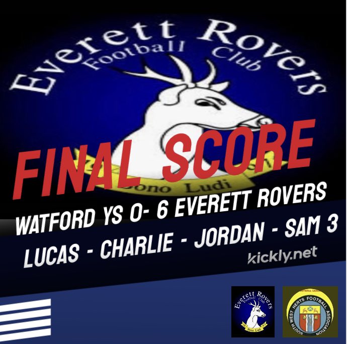 Strong performance from the Everett today - 2 up at half time through Charlie M and Sam - Second half goals from Lucas, Jordan and 2 more for Sam completed the scoring- thanks to everyone who came down and supported the teams @WSFL55 @everettrovers