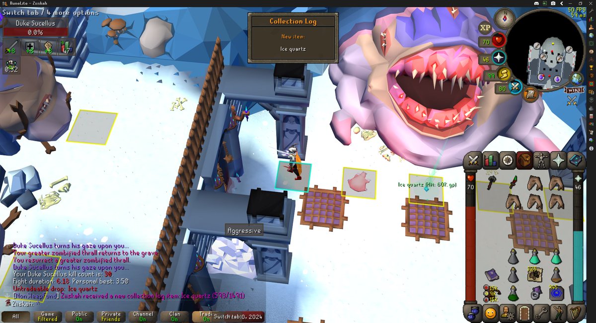 Zyskah's tweet image. Spooned ice quartz at 30kc today 🙌
#osrs #hcim #collectionlog #pvm