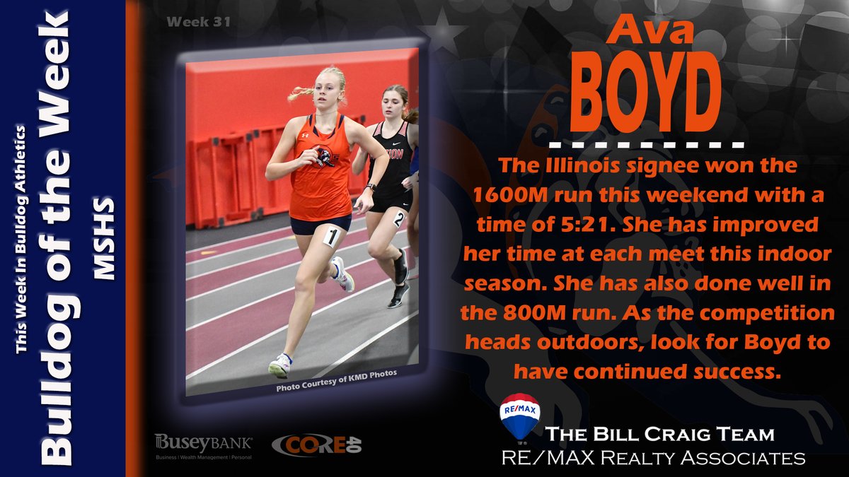 MSBulldogScores's tweet photo. Week 31
𝐁𝐮𝐥𝐥𝐝𝐨𝐠 𝐨𝐟 𝐭𝐡𝐞 𝐖𝐞𝐞𝐤 - 𝐌𝐒𝐇𝐒
⭐️Ava Boyd⭐️

Congratulations @AvaBoyd05! She is a 2x Bulldog of the Week recipient.

Thank you to the @BillCraigTeam  for sponsoring this feature highlighting outstanding Bulldog performances from the past week. 

@mshsathletics 

Thank you KMD Photos for the photo used in this graphic.