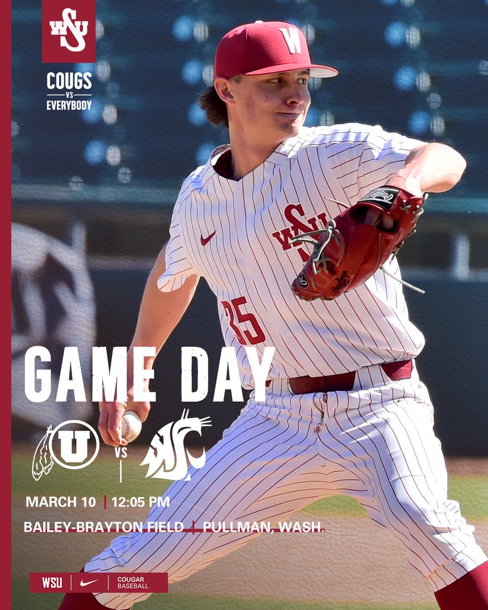 wsucougarbsb's tweet photo. GAME DAY at Bailey-Brayton!

We go for the series win this afternoon against Utah!

1ST PITCH | 12:05 pm
LIVE STATS | https://t.co/4fOezUDW8o
LISTEN | https://t.co/O1faX9BoQ0
WATCH |https://t.co/boz9Rhjy8R

#GoCougs | #CougsVsEverybody https://t.co/782kzvBA0a
