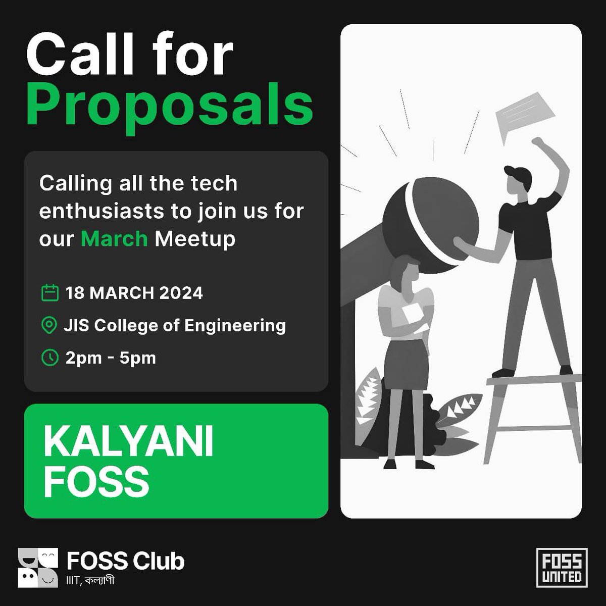 iiitkalyanifoss's tweet photo. Attention Tech Visionaries!
The FOSS Club seeks passionate speakers to ignite our monthly meetup with valuable insights.
Do you have a cool idea or possess in-depth knowledge in a specific tech domain?  

Submit your proposal: 
https://t.co/OF09wssBh2

#FOSS #CallForSpeakers https://t.co/USGuhfhCOF
