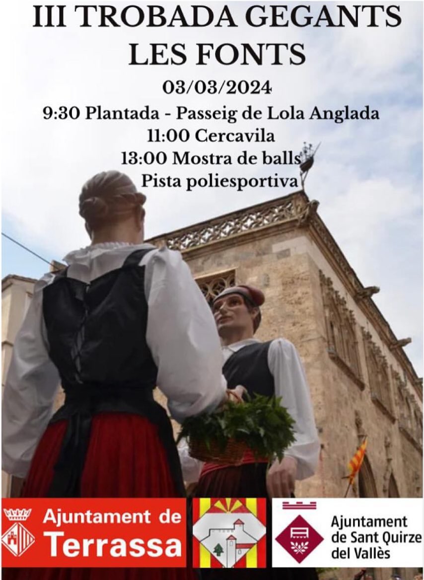 Avui us anunciem que el proper 3 de març celebrem la III Trobada Gegantera a Les Fonts. En els propers dies, us anunciarem els gegants que ballaran pels nostres carrers i places. Us esperem a tots a Les Fonts el proper 3 de març !!! 💚