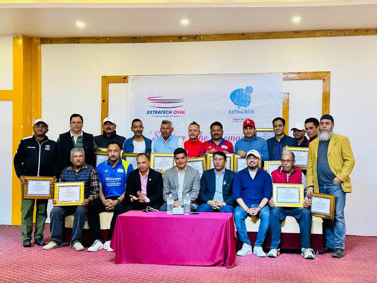 sportssprintnep's tweet photo. Some Glimpses of today’s Extra tech Oval inauguration official program and press meet. Ground will be officially open with The Legend Cup. 
The Legend Cup will represent the inauguration of the ground and will be played between four teams. 

#extratech #nepal #cricket #ground https://t.co/uvwnXsvzUn