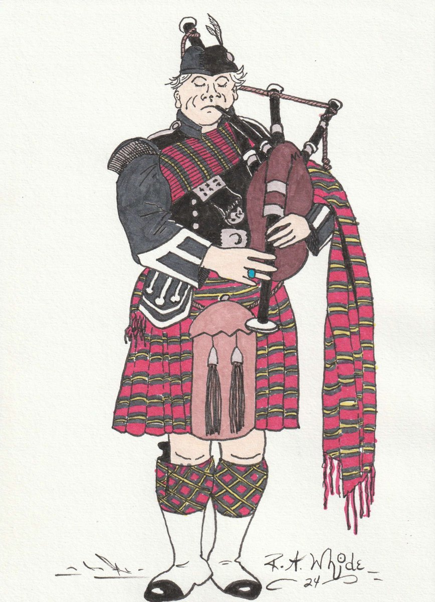 Happy Bag Pipe Day!! This dapper fellow plays pipes donned in his clan's finest colors. Ink and marker drawing. @rawhideart #art #artwork #draw #drawing #sketch #sketches #illustration #illustrationart #penandink #inkdrawing #inksketch #penandinkdrawing #bagpipeday #bagpipes