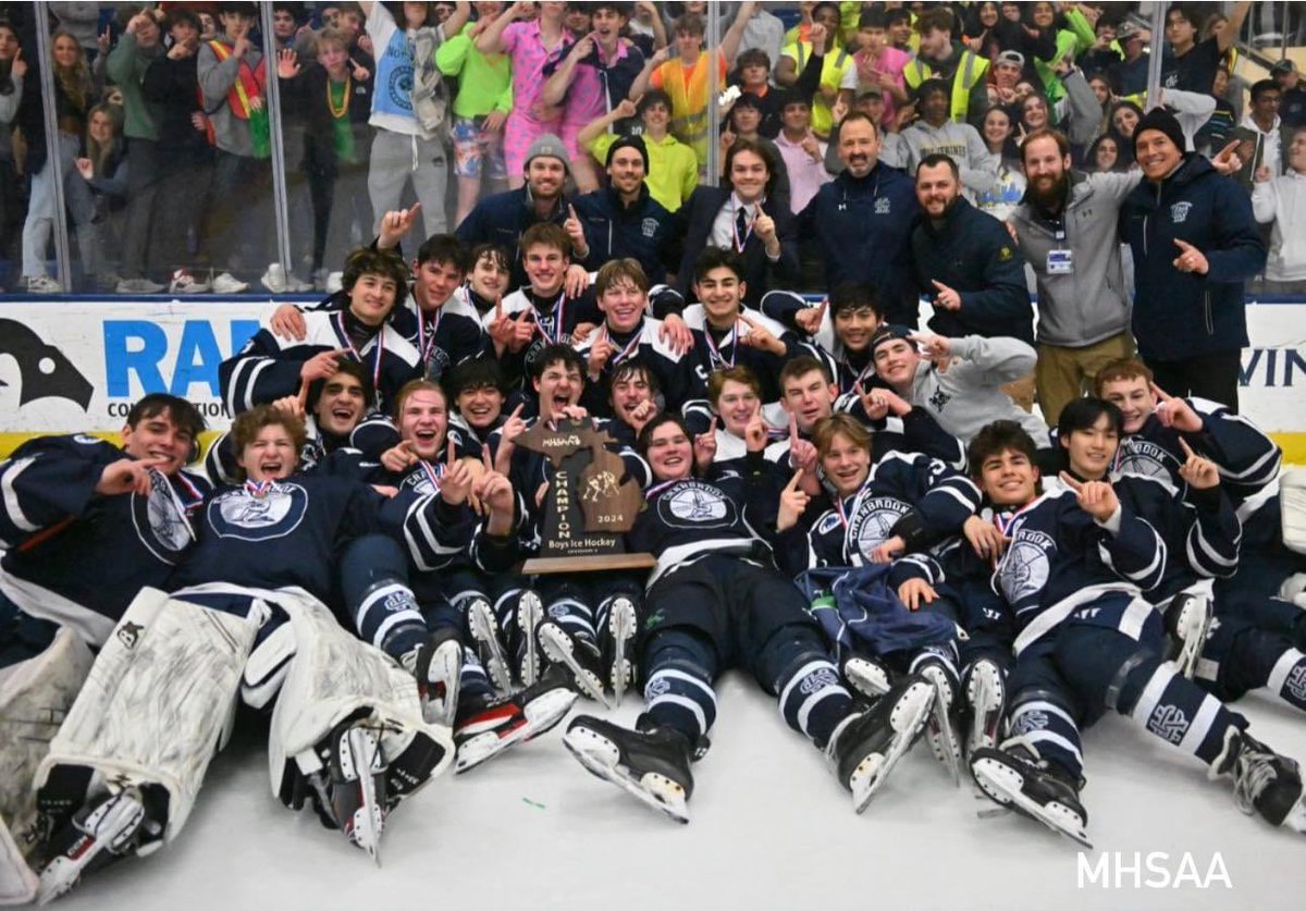 Cranbrook Kingswood won the D3 state title in TRIPLE OVERTIME. David Schmitt scored to beat East Grand Rapids, lifting Cranbrook to its 19th hockey state championship.