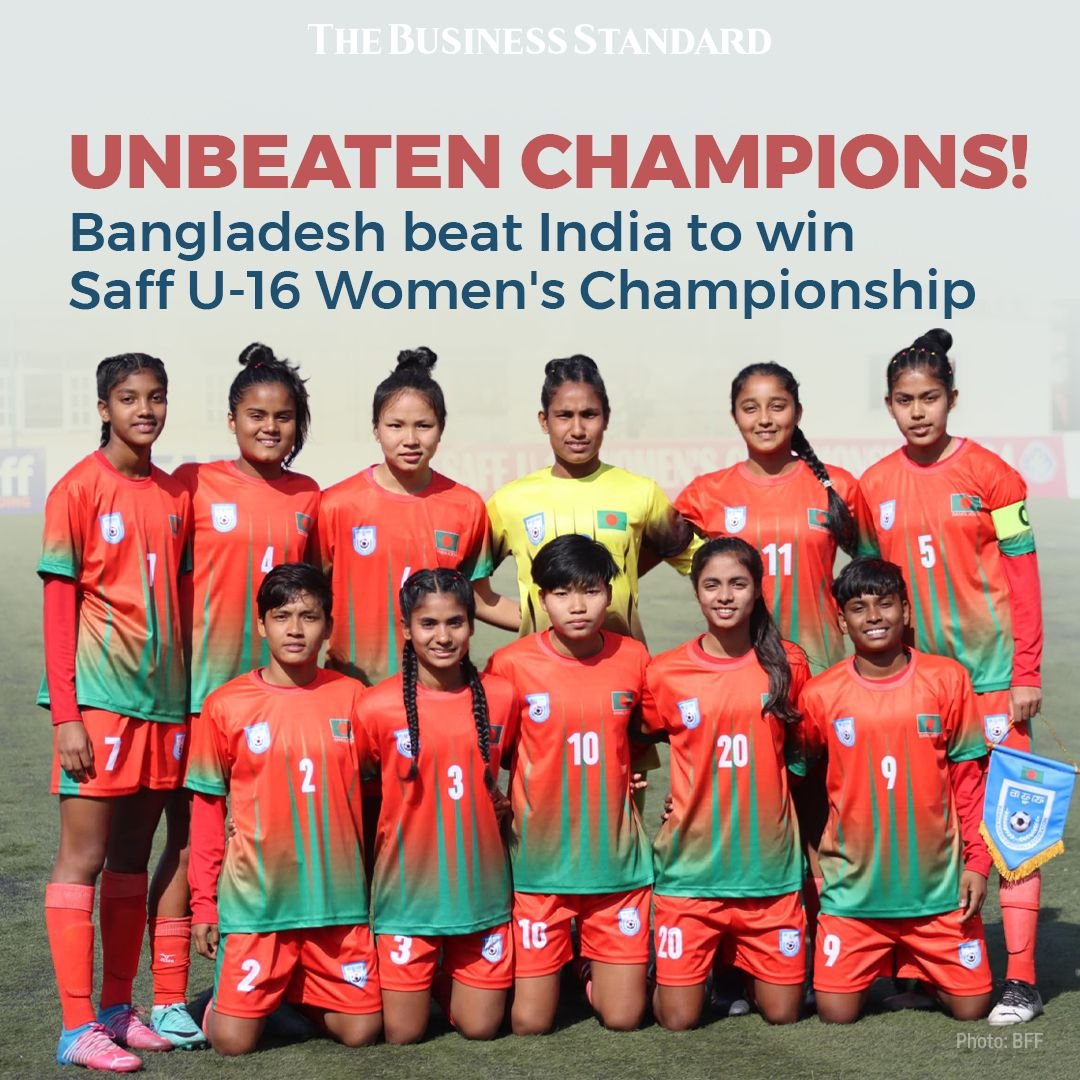 #Bangladesh beat #India 3-2 in penalties in the final to win the #SAFF Under-16 Women's Championship at the ANFA Complex in Lalitpur on Sunday. Goalkeeper Yearzan Begum was the saviour as she stopped as many as three shots in the shootout to hand Bangladesh their first title…