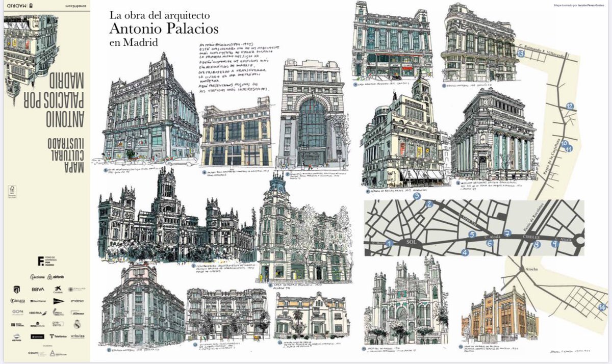 UgaitzCrespo's tweet photo. Antonio Palacios fue uno de los arquitectos clave en la transformación de #Madrid a metrópoli moderna. Pura inspiración.

Aquí un mapa ilustrado con sus edificios de referencia, algunos verdaderos monumentos. https://t.co/Mb91nhz0Zr