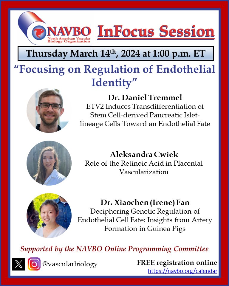 Tomorrow!! Join us for the #InFocusSession on Regulation of Endothelial Identity!!  🫸🫷💪😁

 Register and details👉 conta.cc/3SJZ0k0