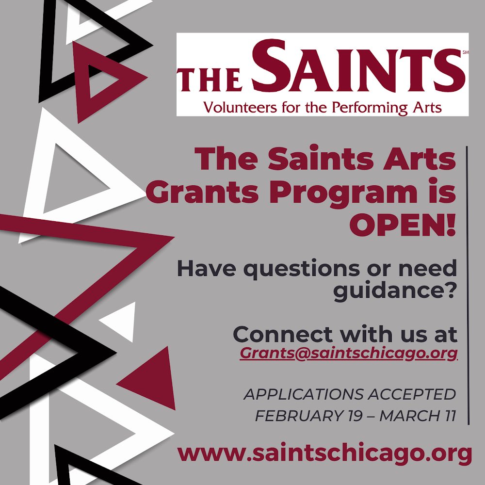 TheSaintsofChi's tweet image. ONLY 2 DAYS LEFT! 2024 Saints Arts Grant applications closing tomorrow — March 11!

Grants available up to $6,500! Approximately $100,000 to be awarded!

What could YOUR performing arts organization do with a little help from The Saints?! Apply today at saintschicago.org!