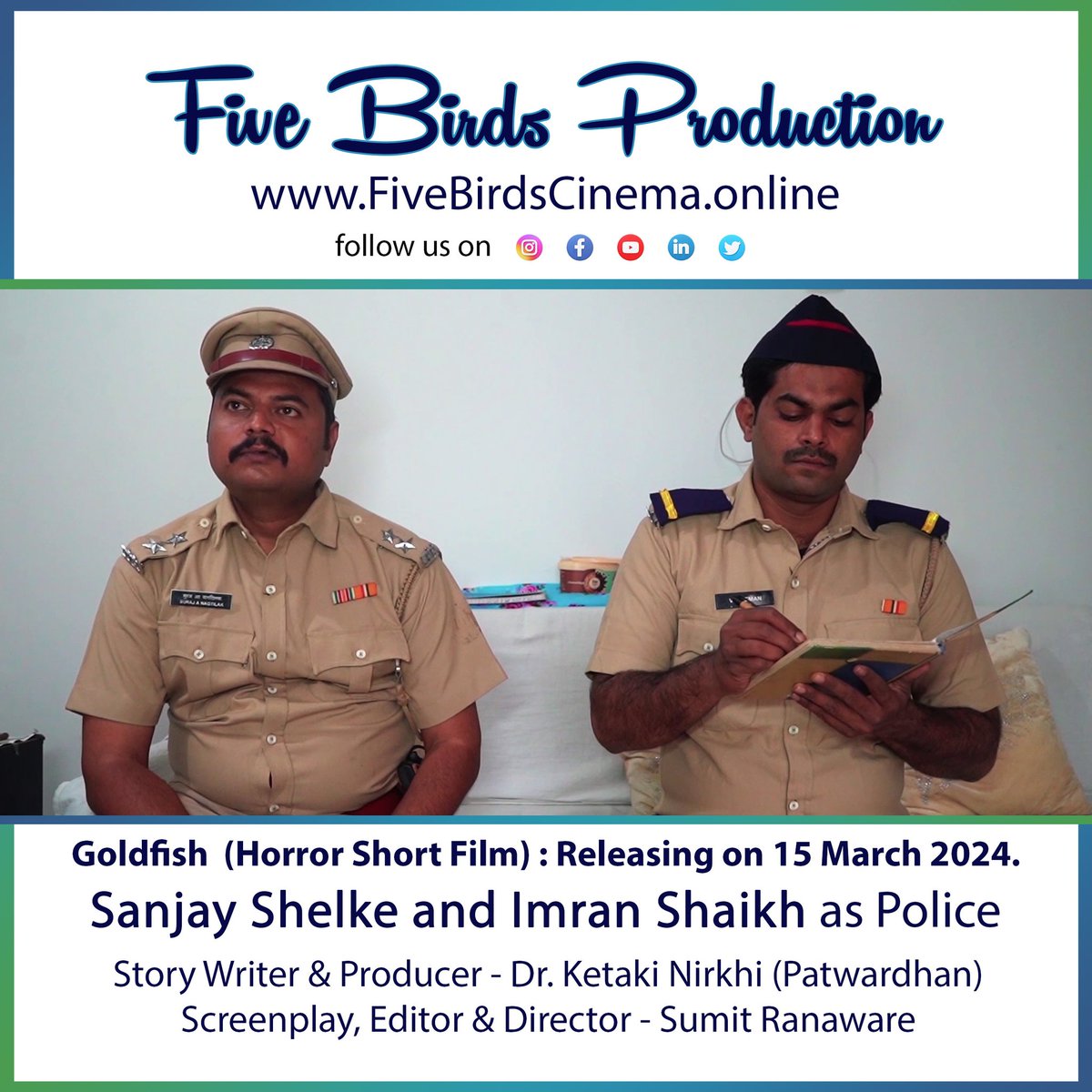 sumitranaware's tweet photo. Our short film "Goldfish" is releasing on 15 March 2024. 
Stay Tuned. 
🎦🎬🎥📽️🎞️🎥🎬📽️🎥🎦📽️🎞️
#SumitFilmaker 
#shooting #filmdirection #filmmakingcommunity #filmmaking #filmmakinglifestyle #shootime #shoot #filmmaker #FiveBirdsTeam #shootingday #FilmmakingJourney https://t.co/BwHiaGvaQ5