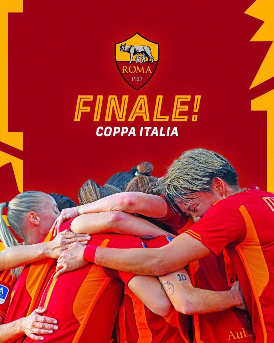 ASRomaFemminile's tweet photo. 🔥 Siamo nuovamente in Finale di #CoppaItaliaFemminile! 🐺

🆚 Quest’anno affronteremo la Fiorentina 👊

🟨 DAJE ROMA DAJE! 🟥

#ASRomaFemminile https://t.co/ivJjEL8EiP