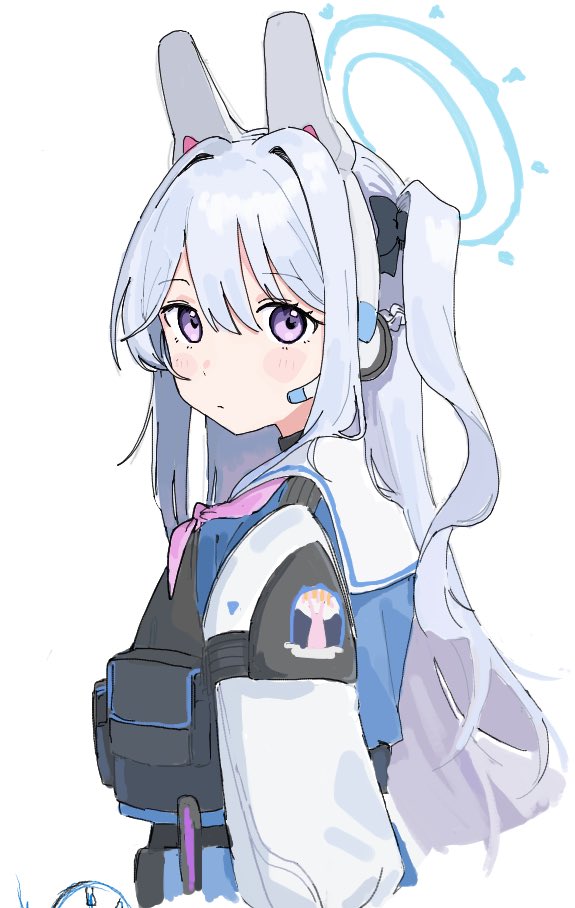 miyako (blue archive) halo 1girl school uniform long hair purple eyes white background simple background  illustration images