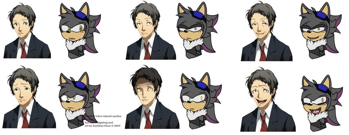 KuuraPiru's tweet photo. Did an expression practice for Syn. Featuring Tohru Adachi from Persona 4; he is the biggest inspiration behind Syn's character. #ArtistsOfTwitter #ArtistsOnX #sonicoc #mobian #hedgehog #digitalart #expressionpractice https://t.co/RBHF7tJFkj