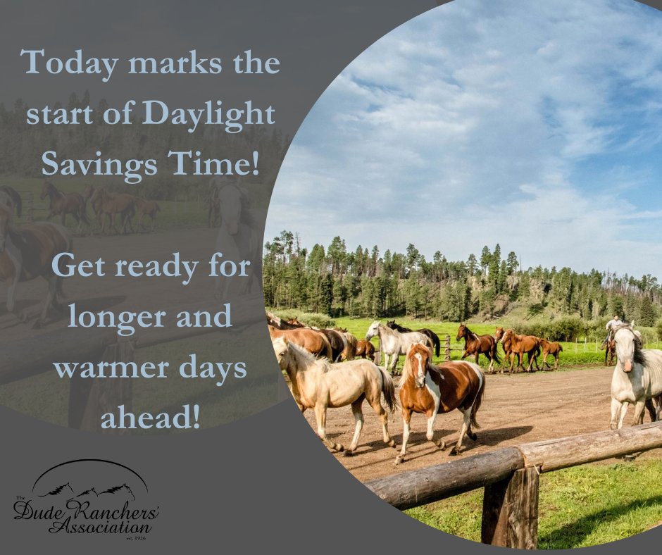 DudeRanchers's tweet photo. Get ready for more sunshine and fun times! We're buzzing with excitement for the upcoming longer days! Are you ready for those endless sunny days?
#duderanchvacations #duderanchlife #duderanchsummers #summer2024 #daylightsavingstime https://t.co/7lwzNRwcFz