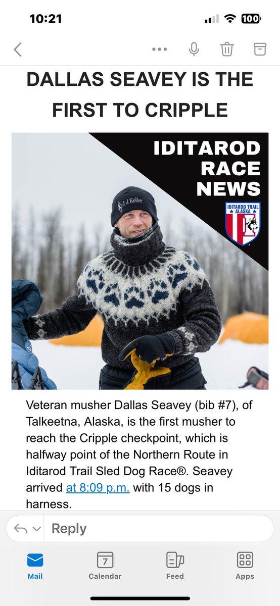 J. J. Keller Musher Dallas Seavey, is in the Lead Group. Follow along “History in the Making”! Dallas, with 300 miles to go, heads to the finish in Nome, AK. With a WIN 
he becomes the GOAT, with his 6th Championship!