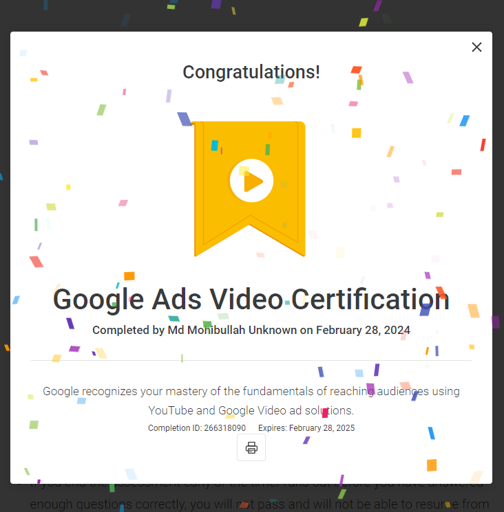 mohibullahdm's tweet photo. I’m happy to share that I’ve obtained a new certification: Google Ads Video Certification from Google Digital Academy (Skillshop)!
#GoogleAdsCertification #googlecertifications #googlecertified #GoogleCertificate #googlevideoads #GoogleAdsVideo #digitalmarketingservice https://t.co/JmWBiaBqmi