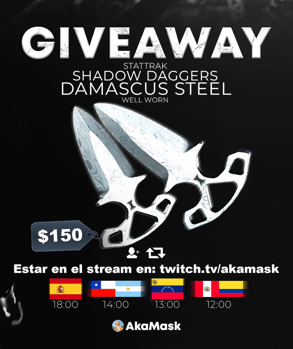 Aka_Maskk's tweet photo. 🎁SORTEO DAGAS DAMASCUS ST

💰+$150

Requisitos:
✅Follow &amp; RT
✅Estar hoy en el directo! (link abajo)

GL❤️ https://t.co/9TS30doalp