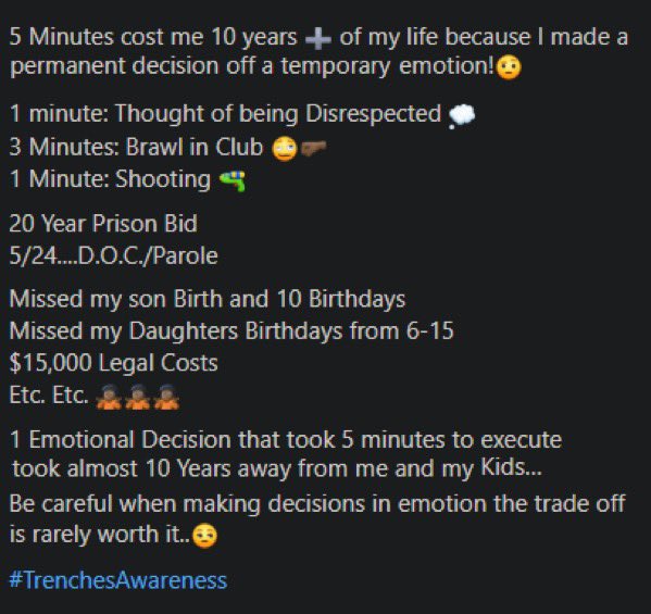 Man talks about how a stupid 5 minute decision got him locked up for 10 years 💔