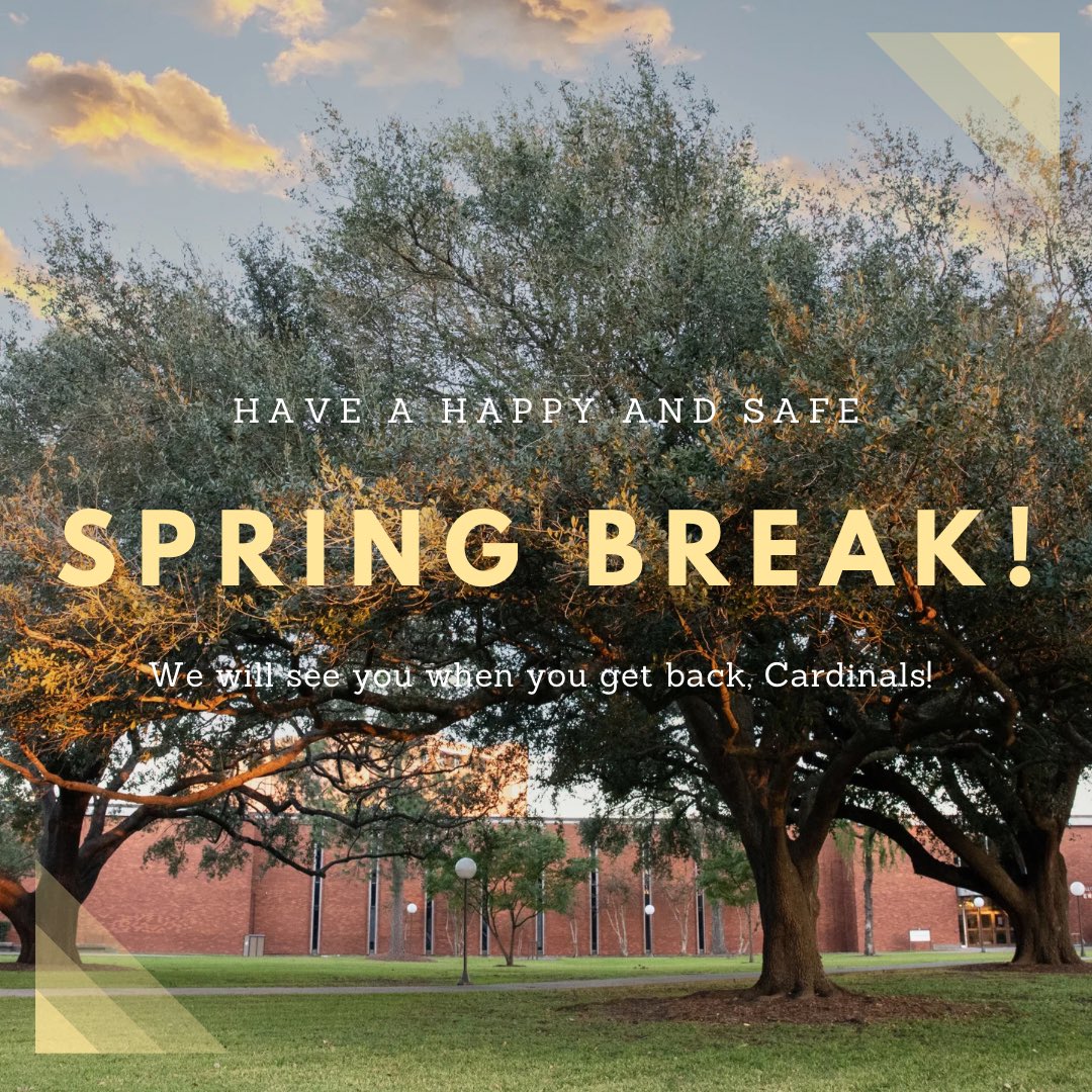 🌻Spring break has officially begun! 🌻
Whether you are using spring break to go an adventure or to just relax and take a break from classes, please remember to enjoy your break, be safe, and make good choices! 
We will see you back on campus next week! :)